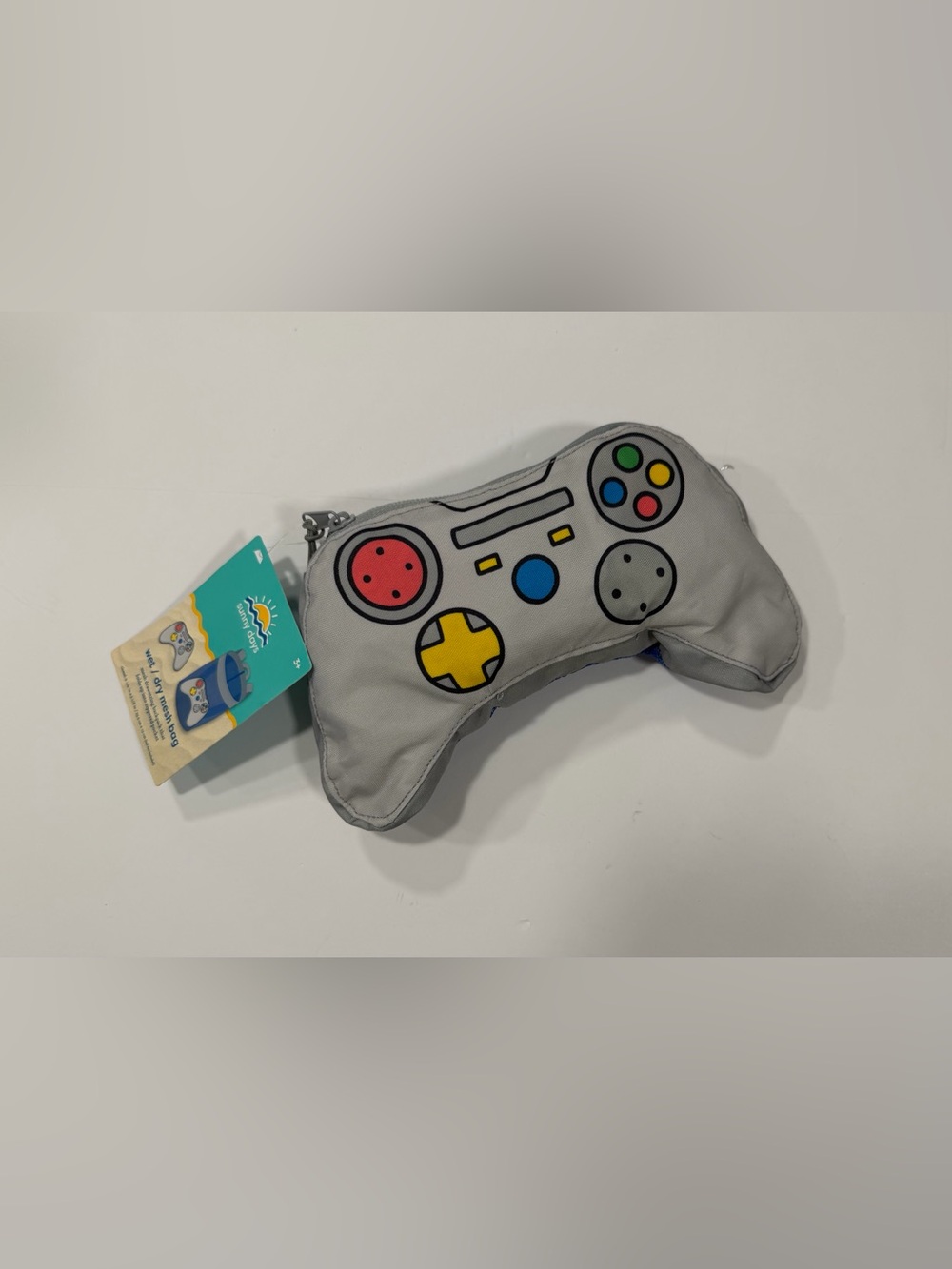 Gray Plush Game Controller Pouch with Colorful Buttons
